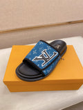 Louis Vuitton Blue Patterned Slide Sandals — hero