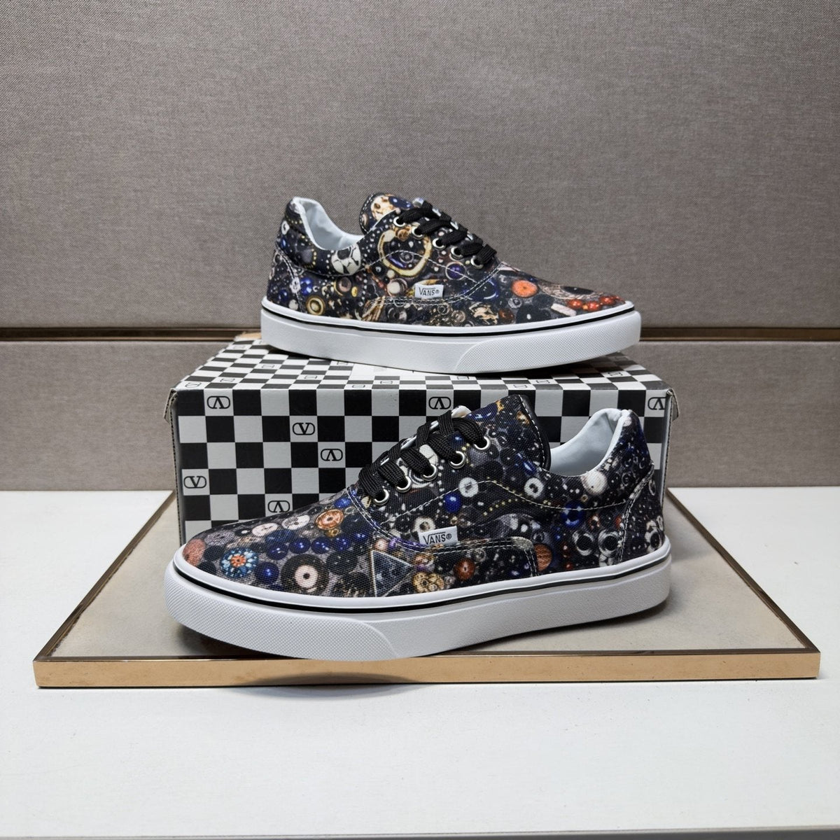 Vans Black Floral Print Low-Top Sneakers — front