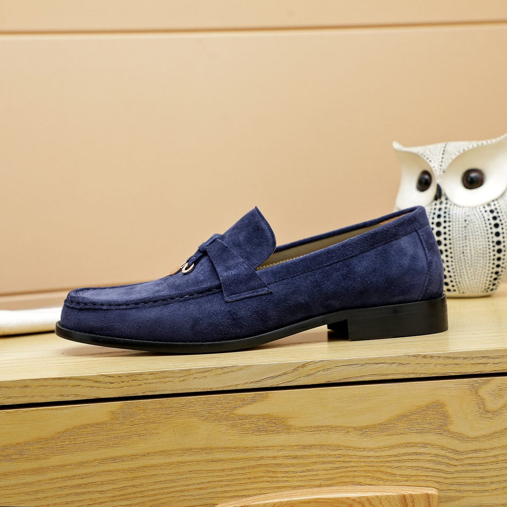 Loro Piana Navy Blue Metal-Bar Loafers — side