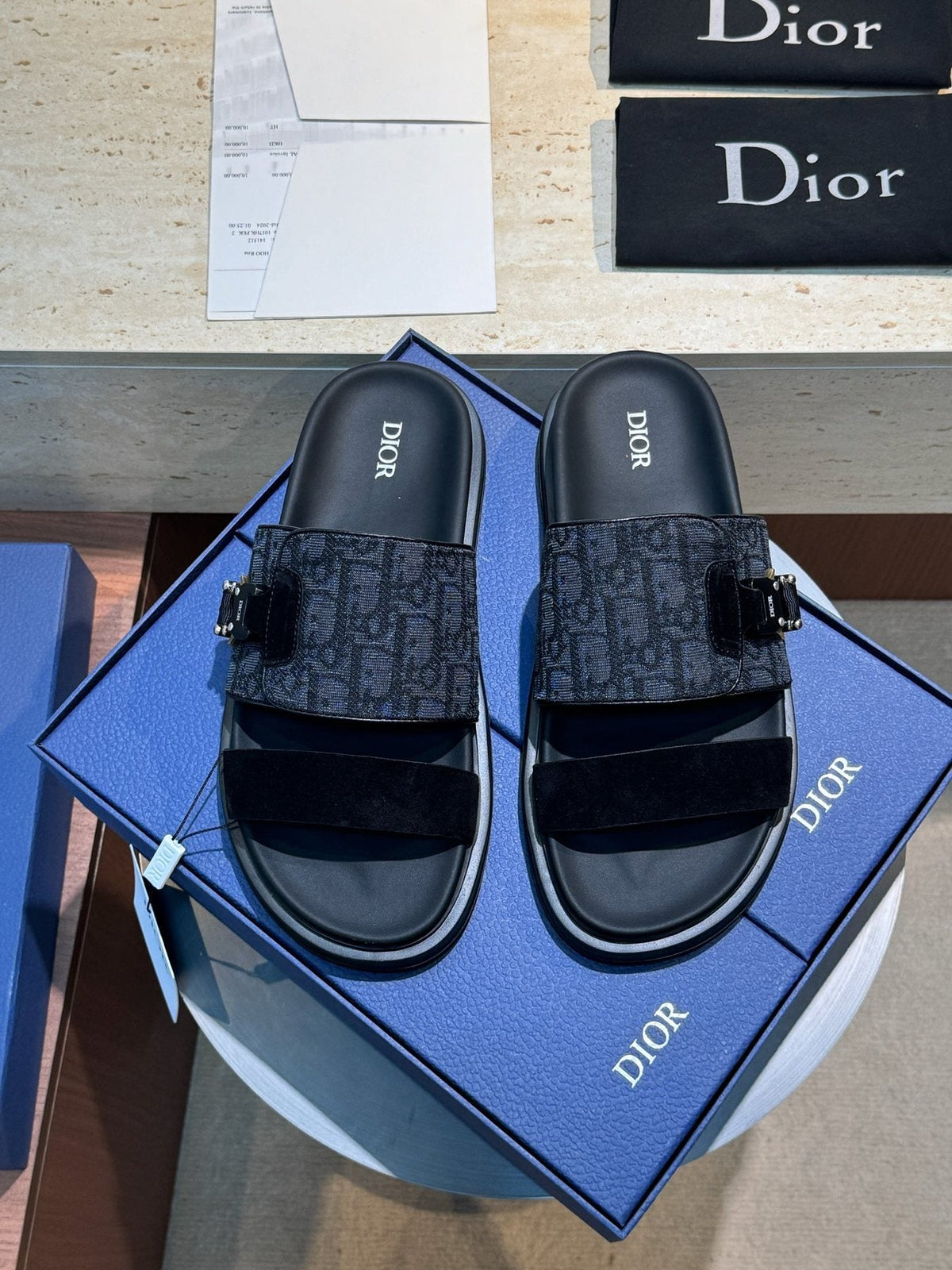 Dior Aqua Monogram Slide Sandals — front