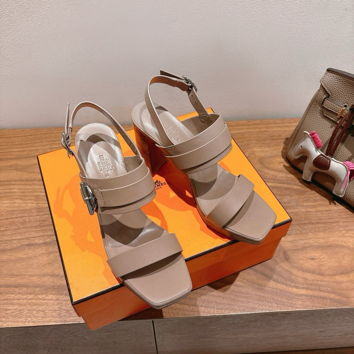 Hermès Square-Toe Block-Heel Sandals — front